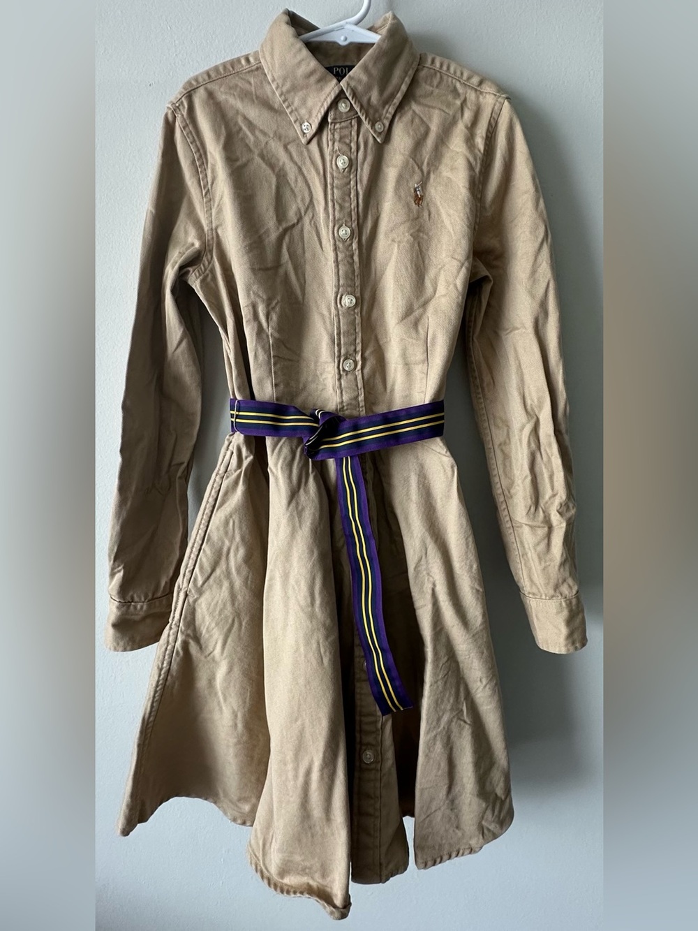 Polo Ralph Lauren girls size 10 Belted Cotton Chino Shirtdress Khaki